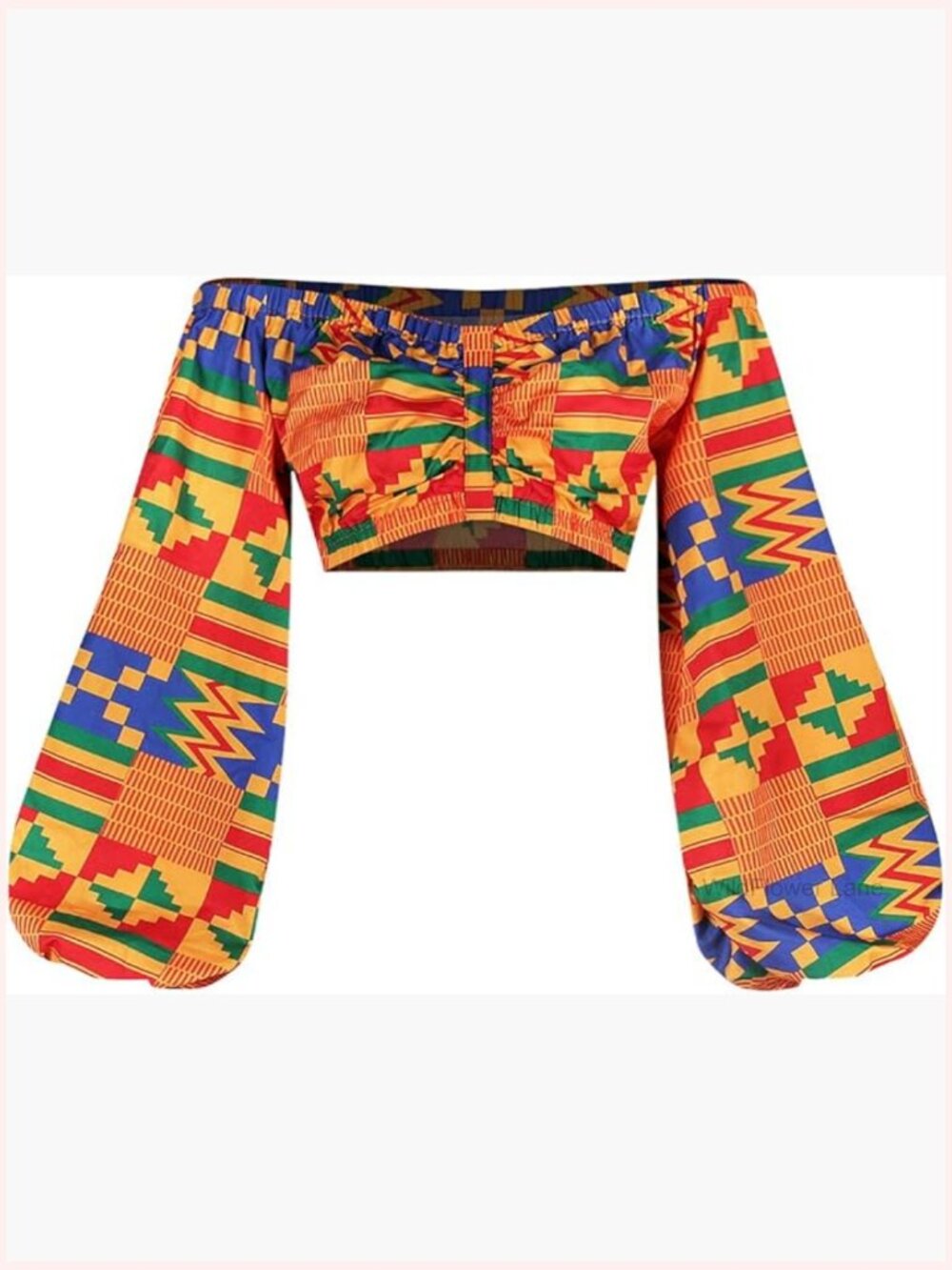 Boho African Print Off Shoulder Long Lantern Sleeve Crop Top Blouse